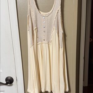 POL Breezy Button Top Ivory Cream Lace Trim Waffle Knit  Large